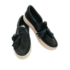 J/SLIDES Slip On Loafer Sneaker Shoes Microseude with Tassel Decoration Size 7